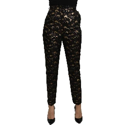 Black Gold Brocade High Waist Pants