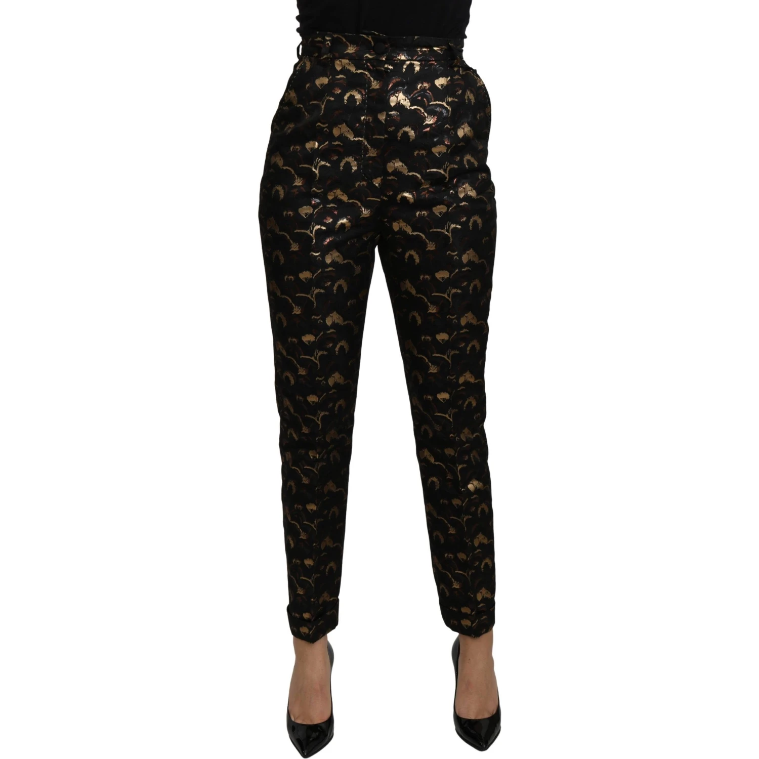 Black Gold Brocade High Waist Pants