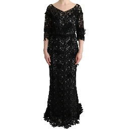 Black Cotton Silk Floral Long Dress