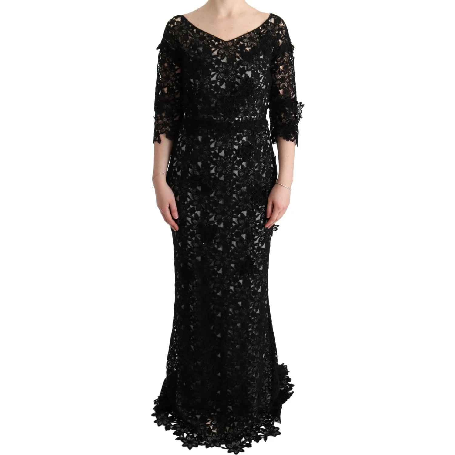 Black Cotton Silk Floral Long Dress