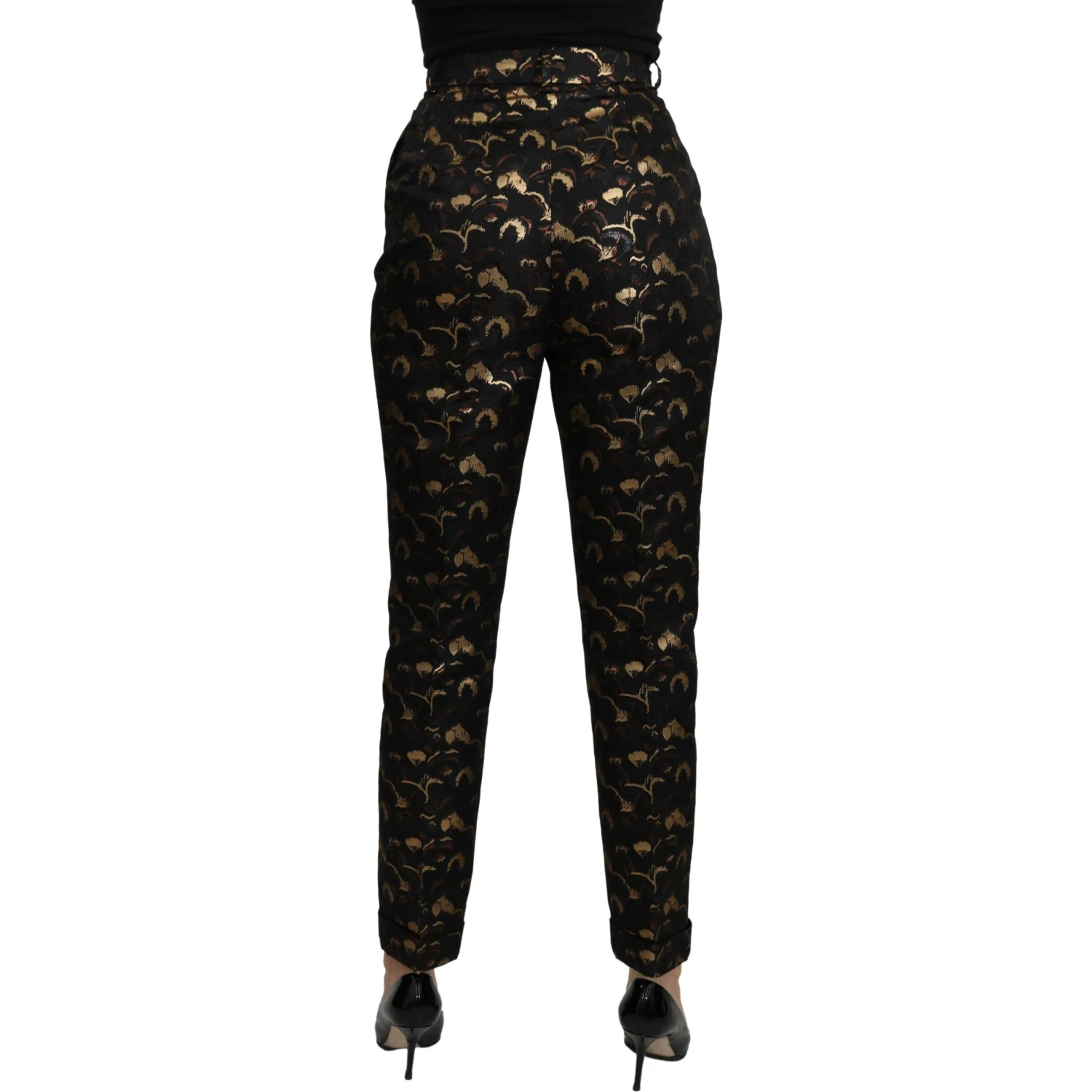 Black Gold Brocade High Waist Pants
