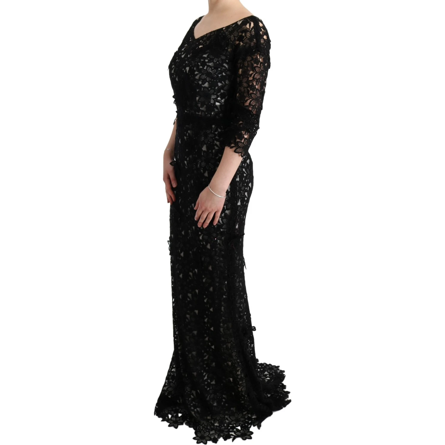 Black Cotton Silk Floral Long Dress