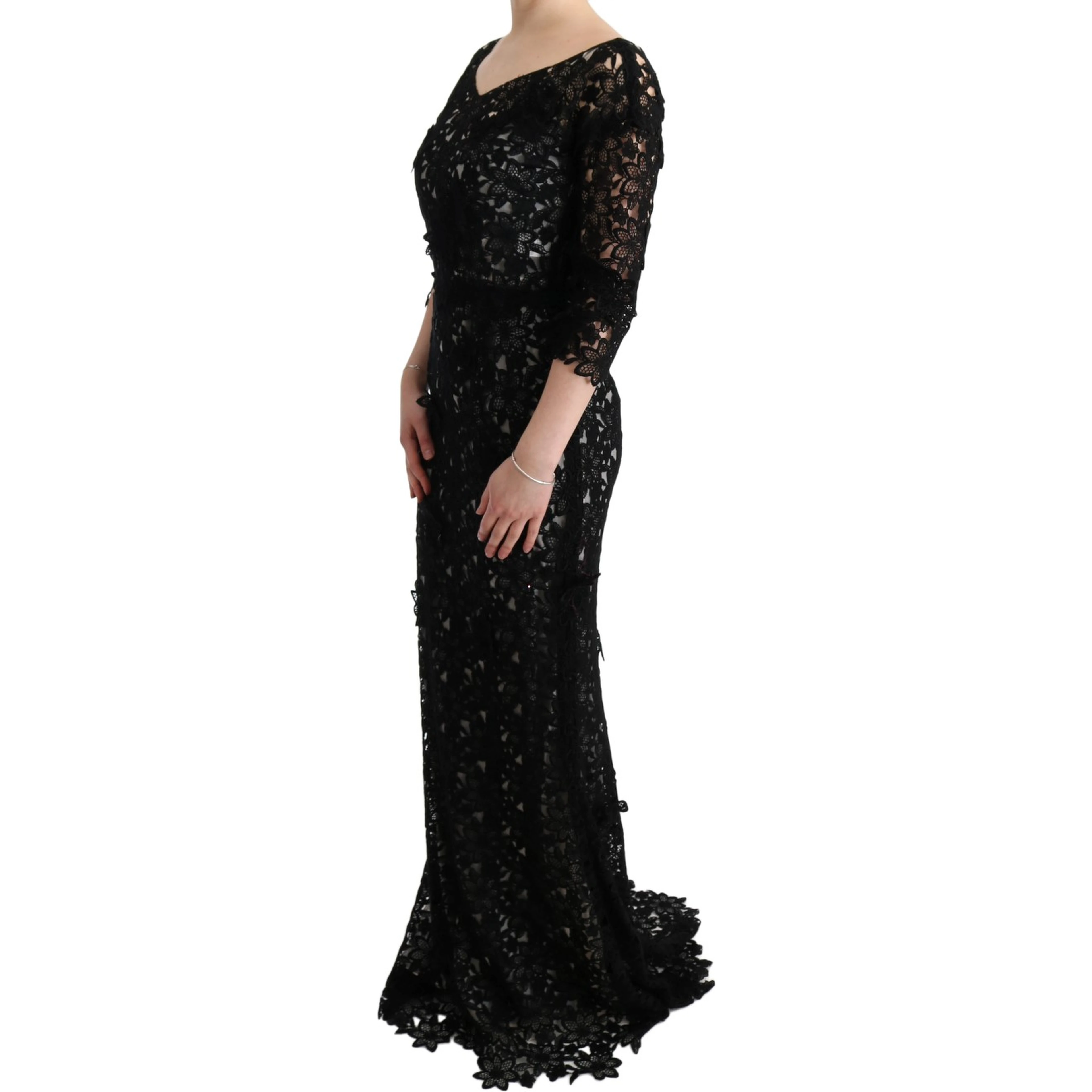 Black Cotton Silk Floral Long Dress