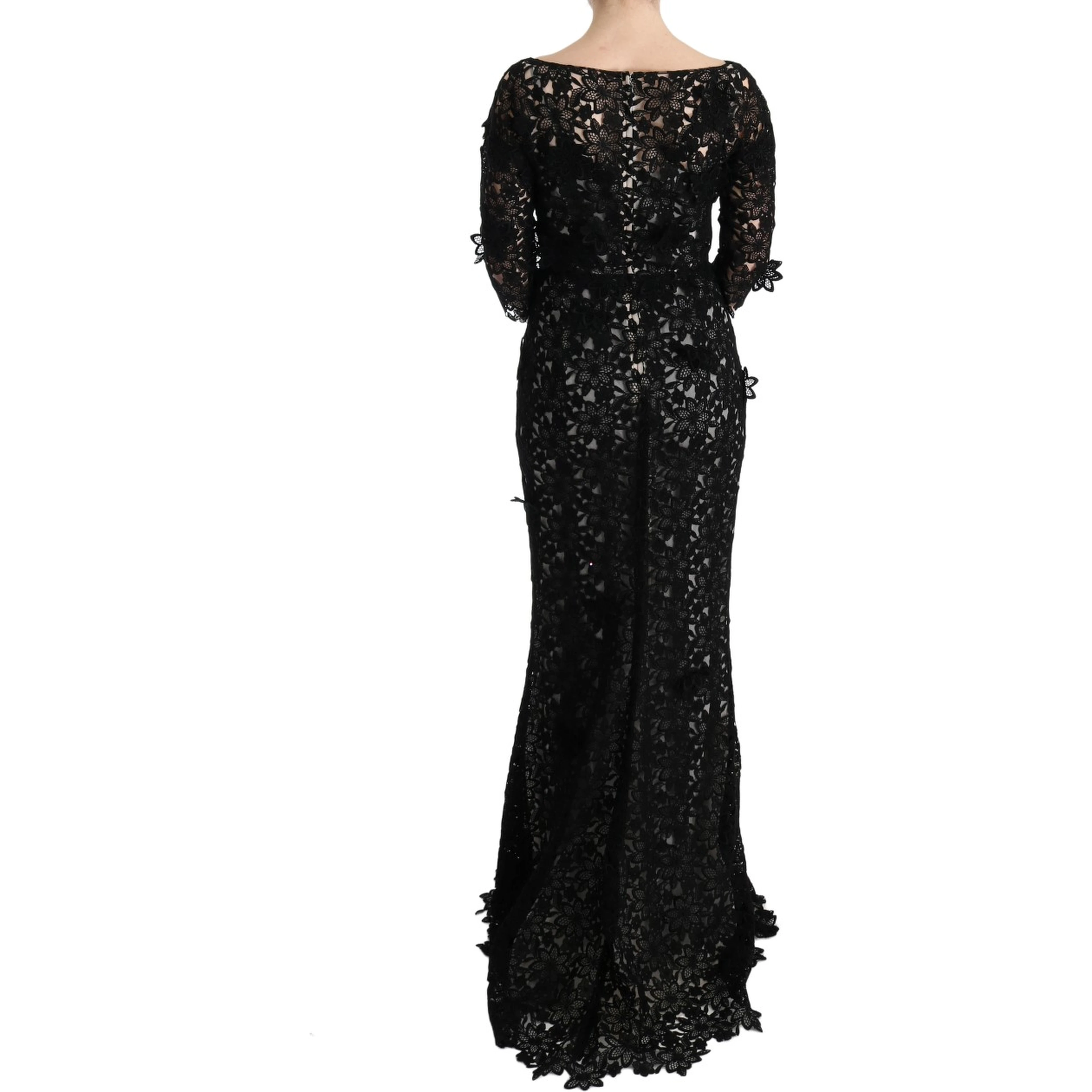 Black Cotton Silk Floral Long Dress