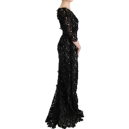 Black Cotton Silk Floral Long Dress