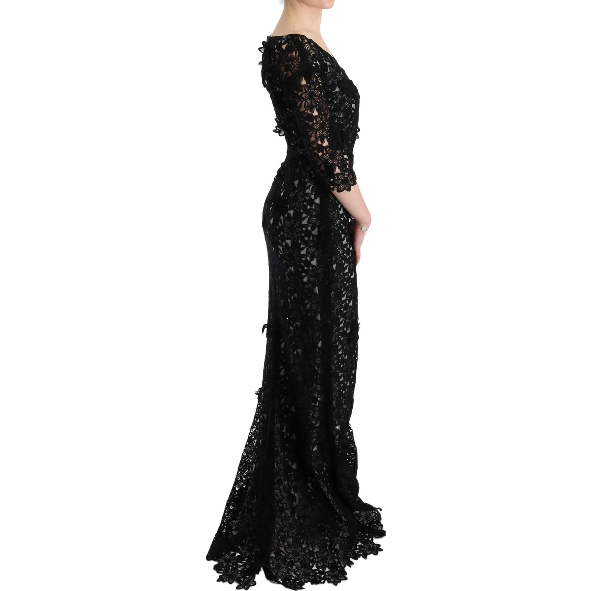 Black Cotton Silk Floral Long Dress