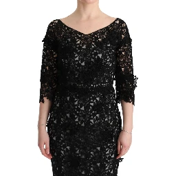 Black Cotton Silk Floral Long Dress