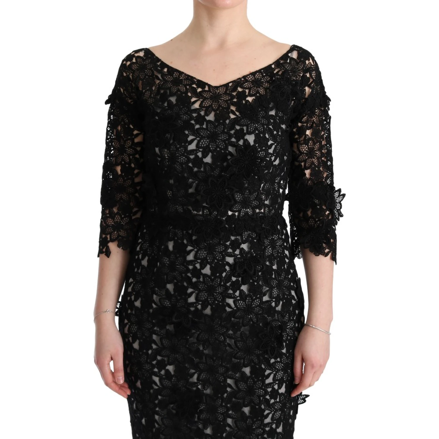 Black Cotton Silk Floral Long Dress