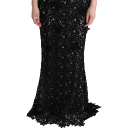 Black Cotton Silk Floral Long Dress