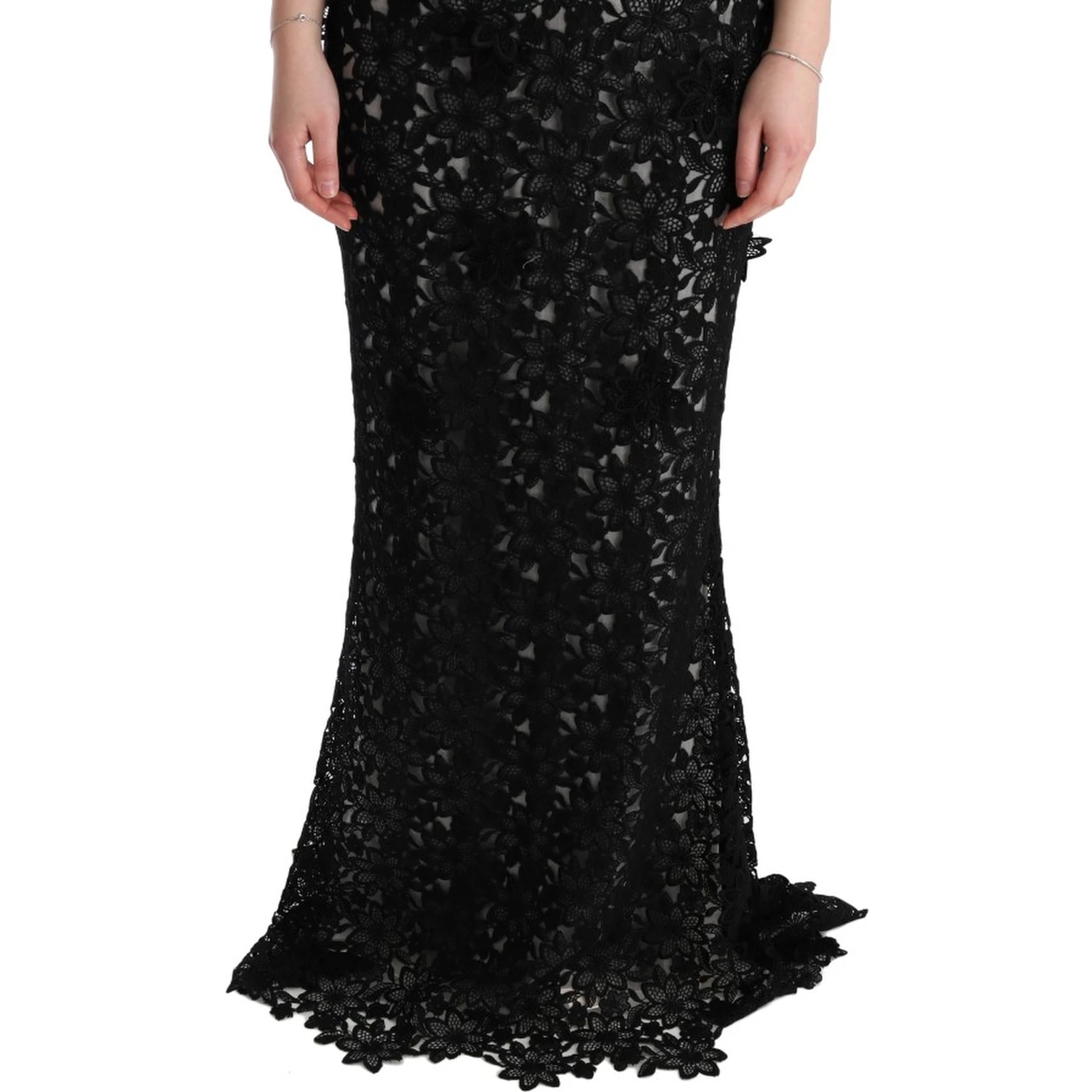 Black Cotton Silk Floral Long Dress