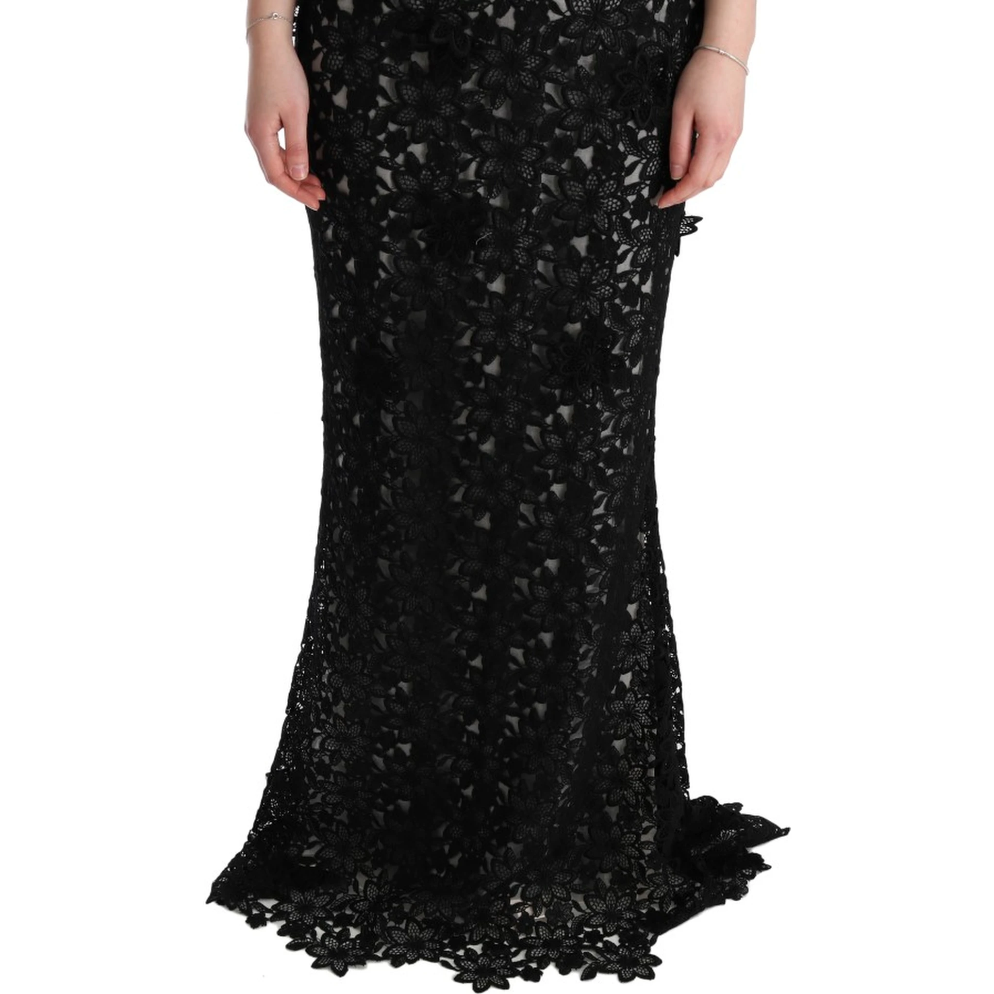 Black Cotton Silk Floral Long Dress