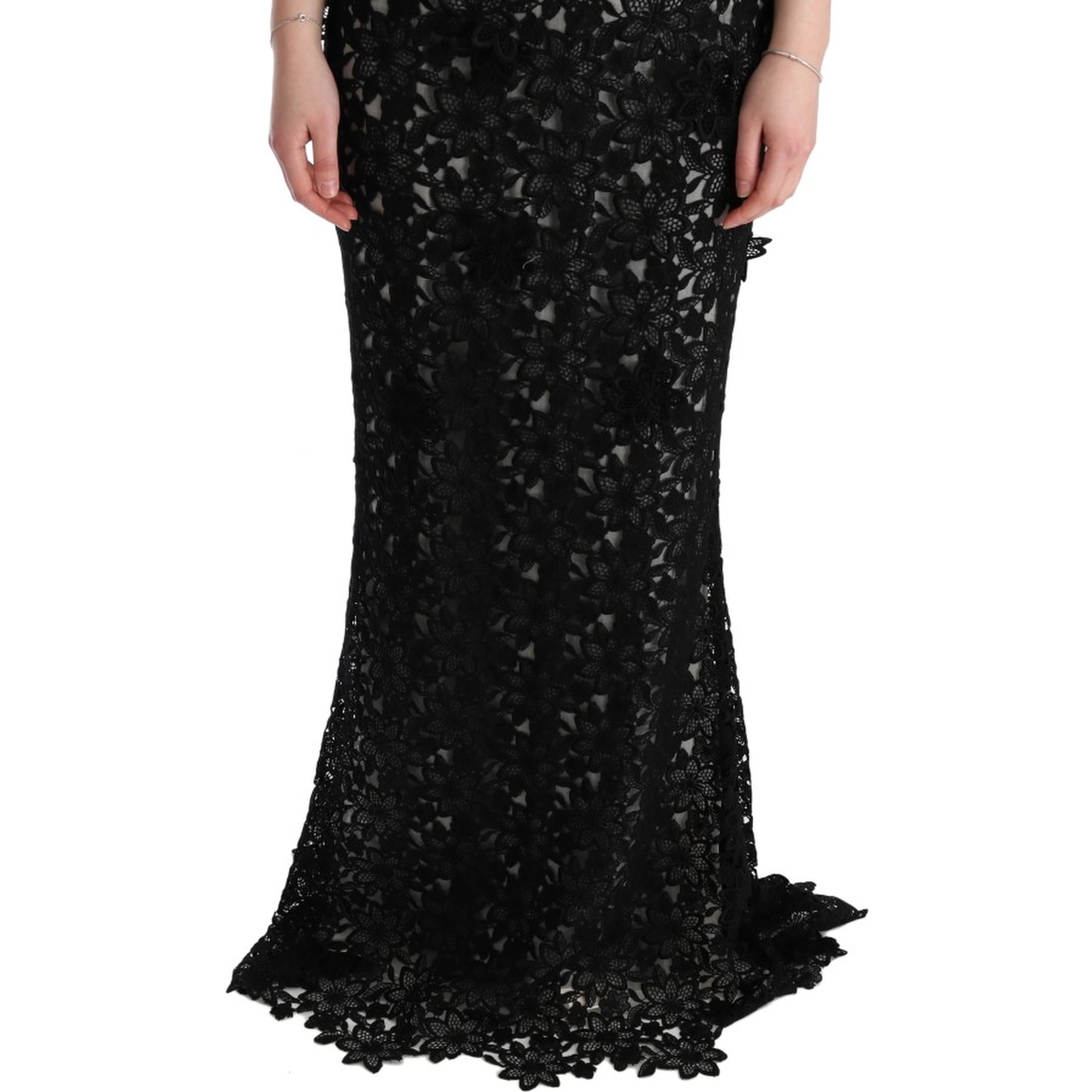 Black Cotton Silk Floral Long Dress