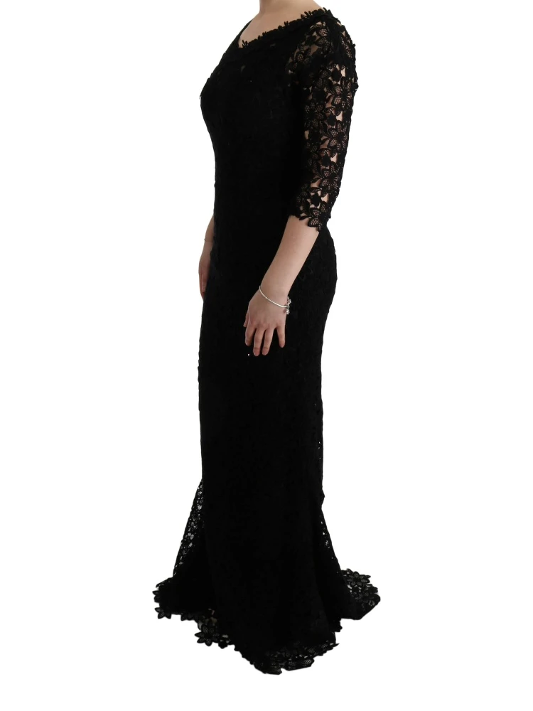 Black Floral Ricamo Sheath Long Dress alternative