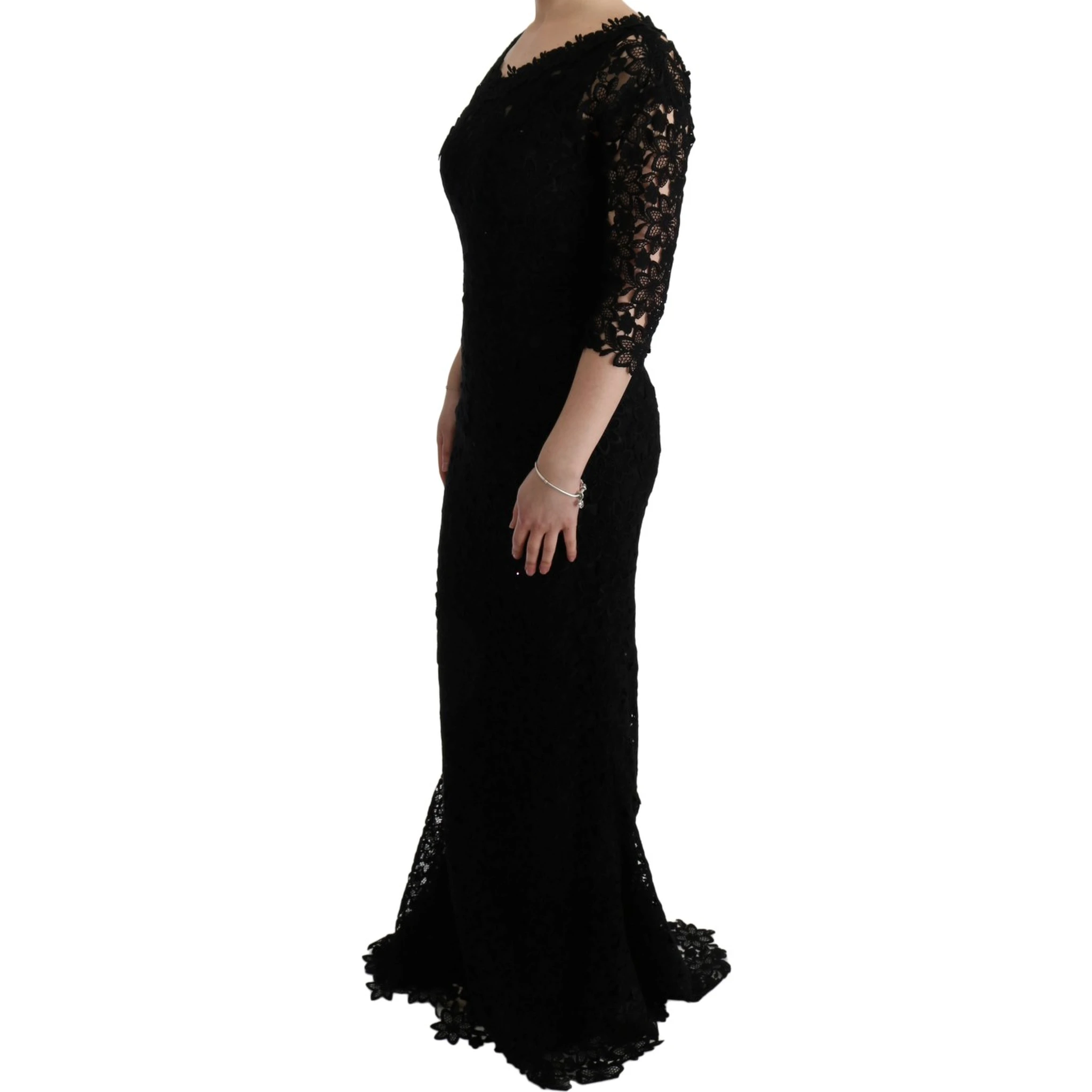 Black Floral Ricamo Sheath Long Dress