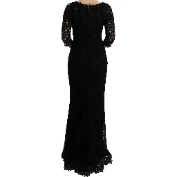 Black Floral Ricamo Sheath Long Dress