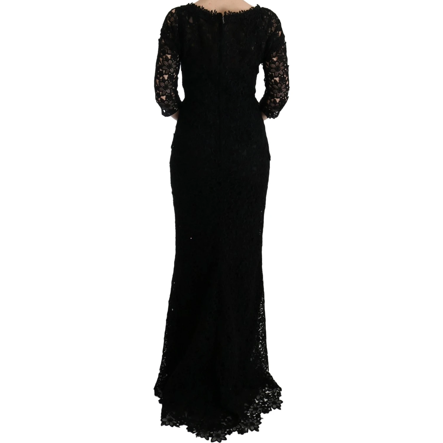 Black Floral Ricamo Sheath Long Dress