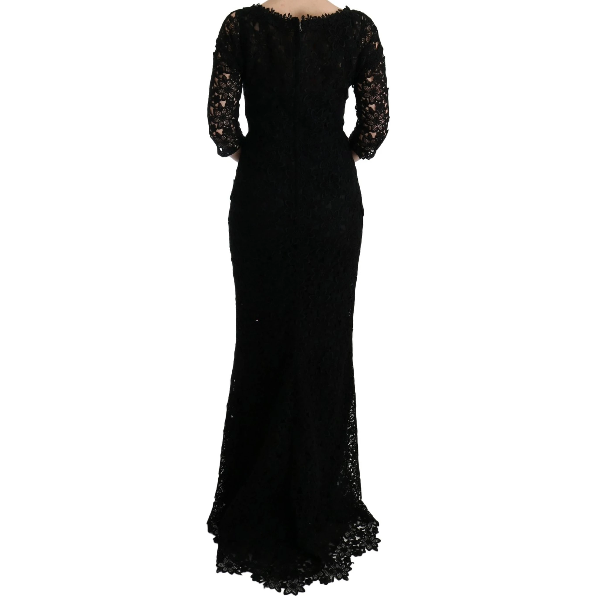 Black Floral Ricamo Sheath Long Dress