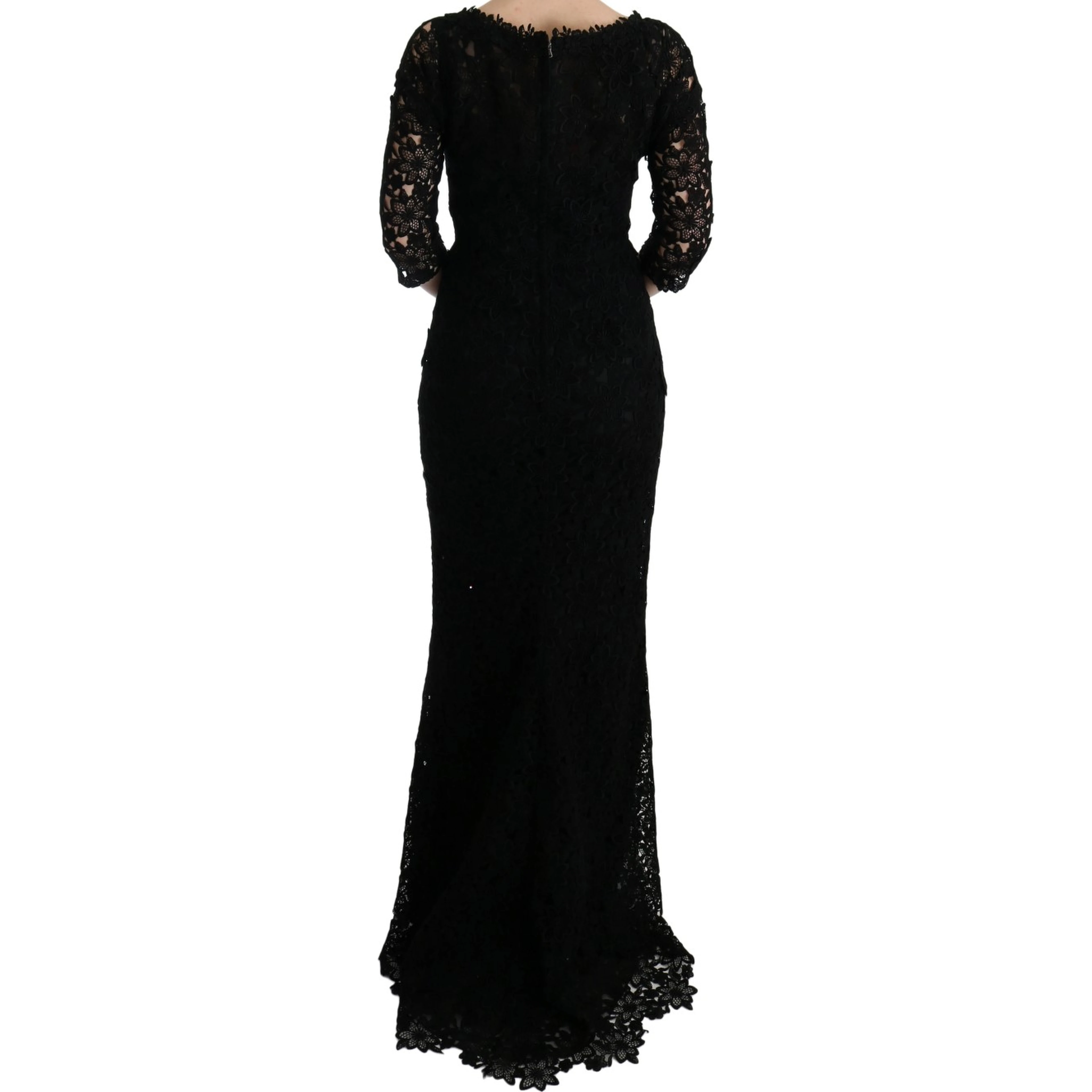 Black Floral Ricamo Sheath Long Dress