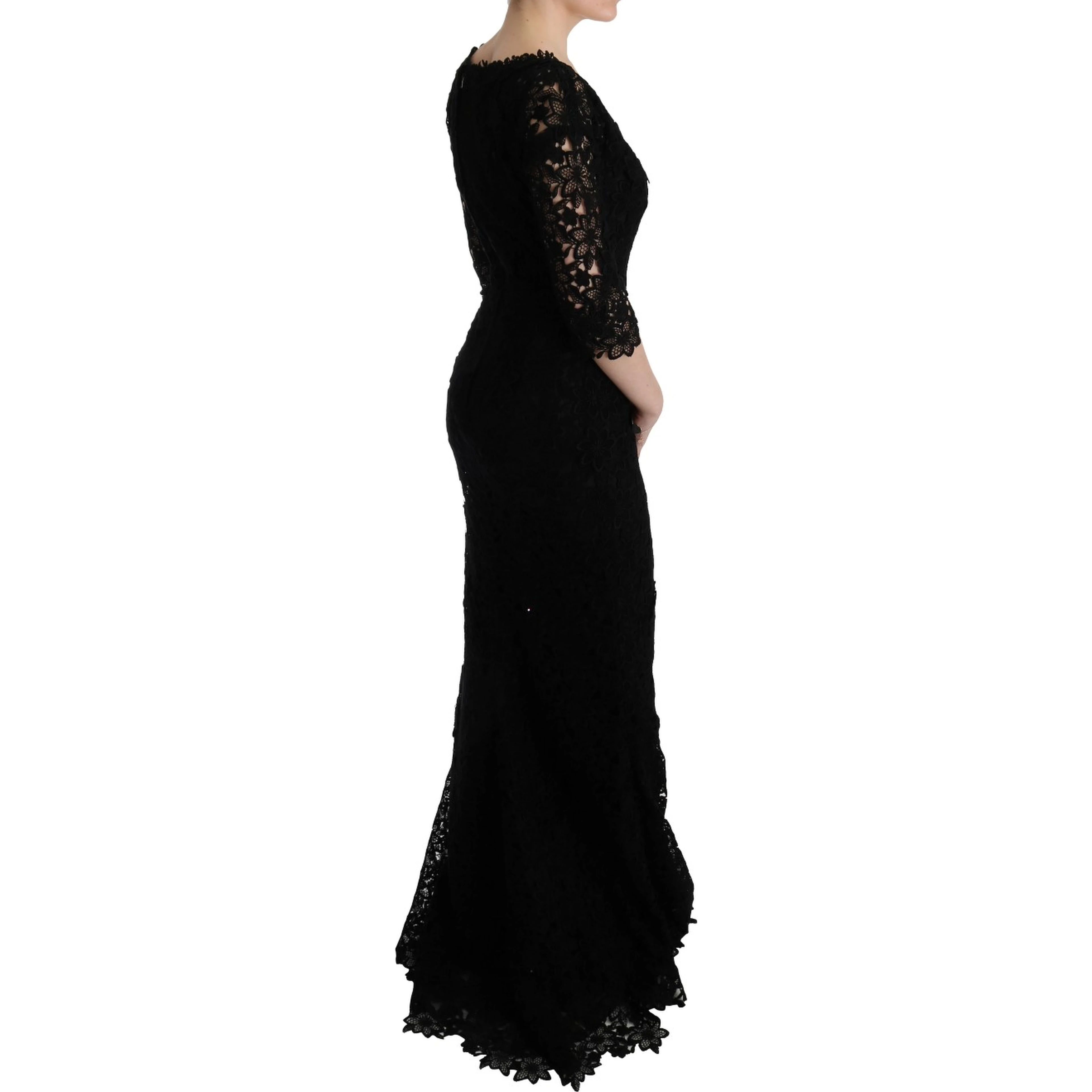 Black Floral Ricamo Sheath Long Dress