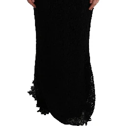 Black Floral Ricamo Sheath Long Dress