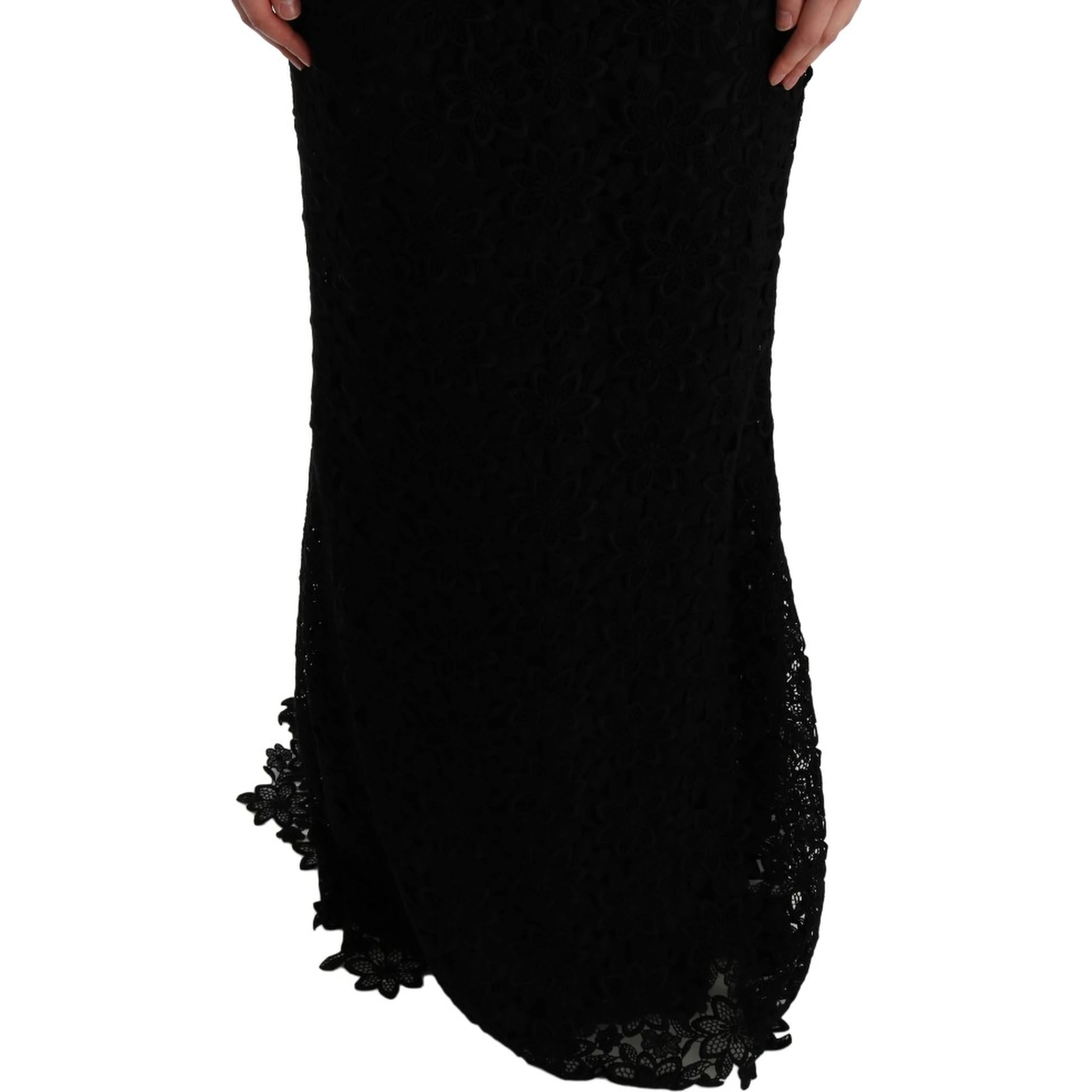 Black Floral Ricamo Sheath Long Dress