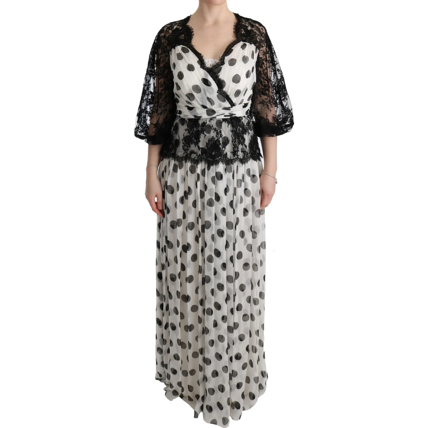 Black White Polka Dotted Floral Dress