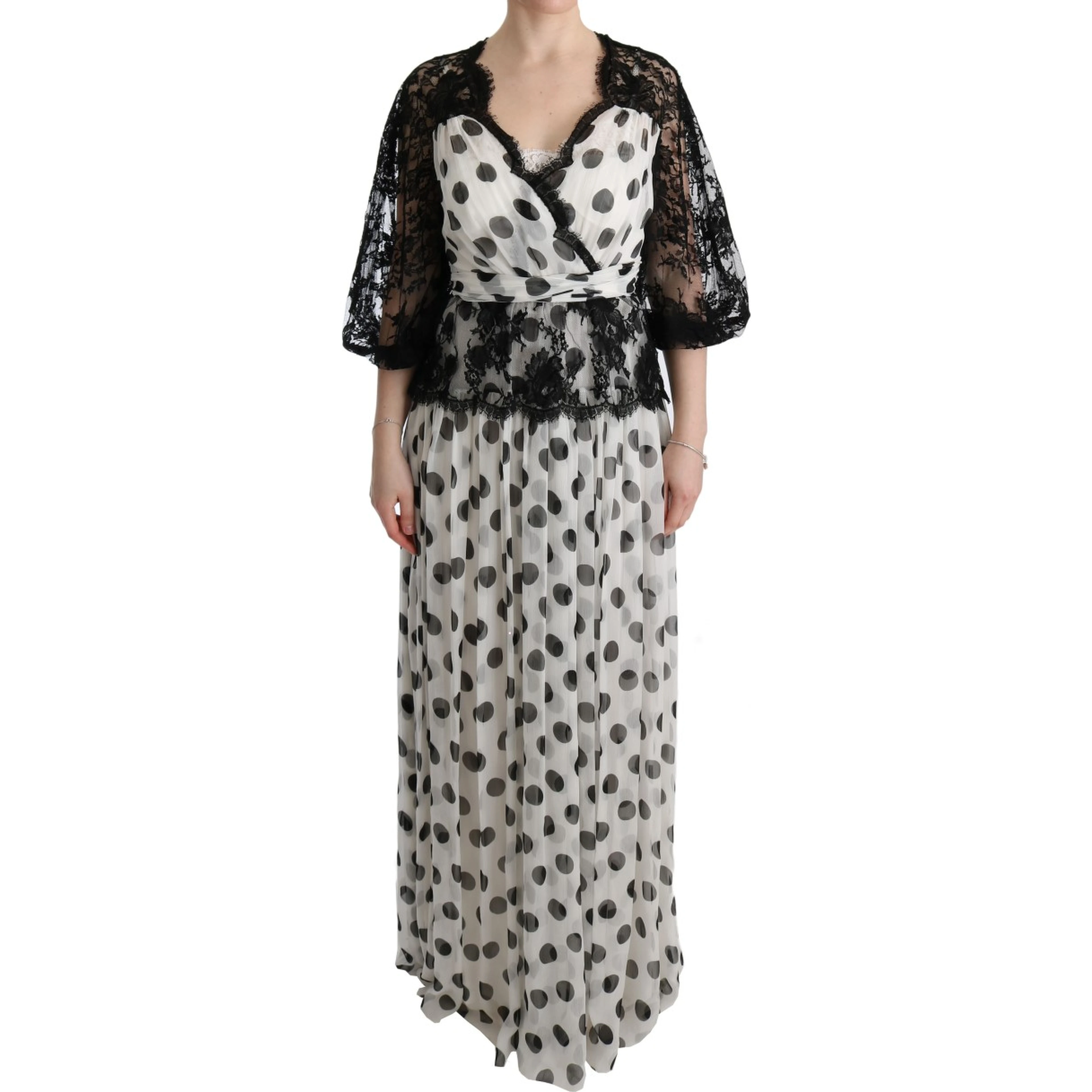 Black White Polka Dotted Floral Dress