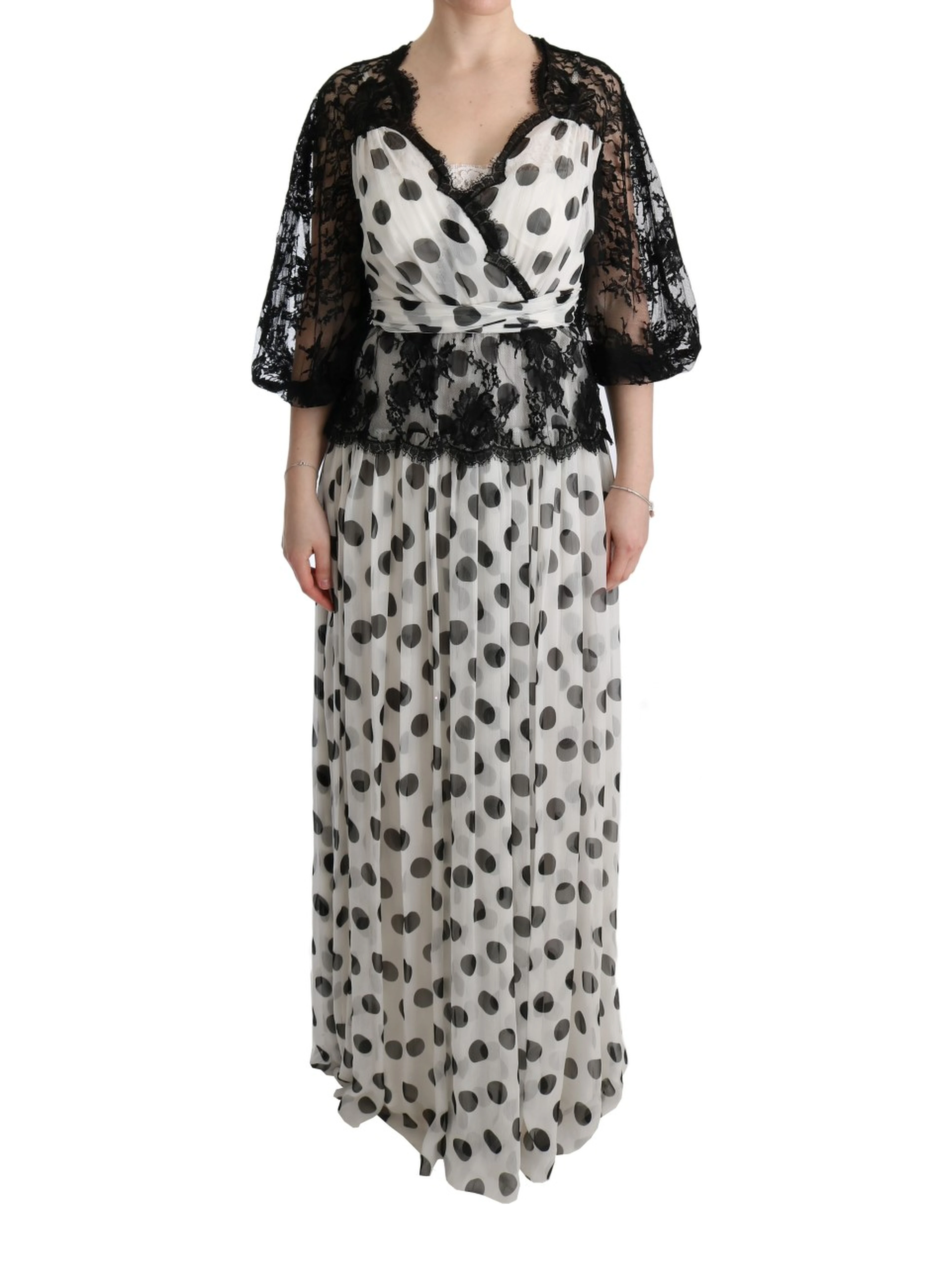 Black White Polka Dotted Floral Dress