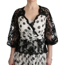Black White Polka Dotted Floral Dress