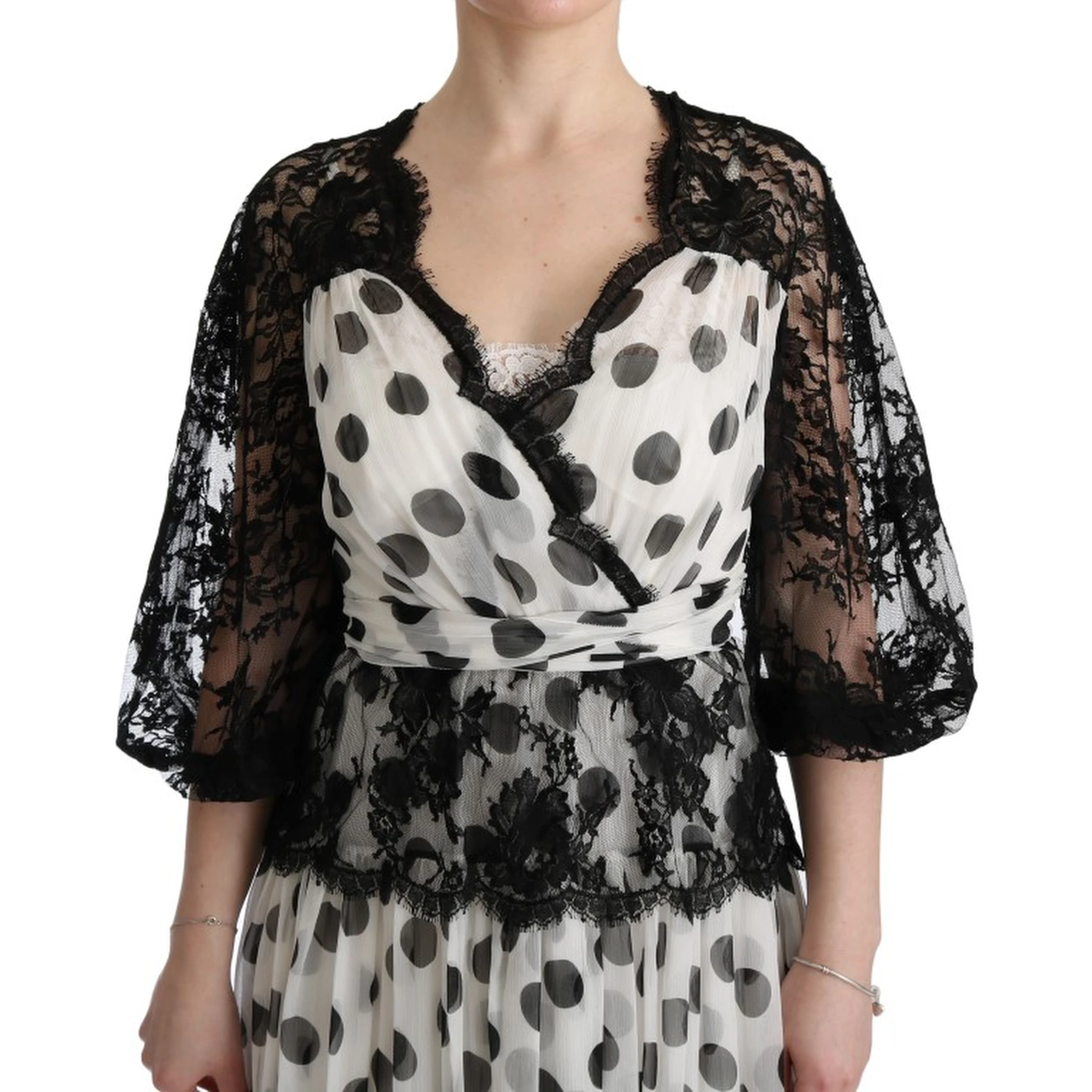 Black White Polka Dotted Floral Dress