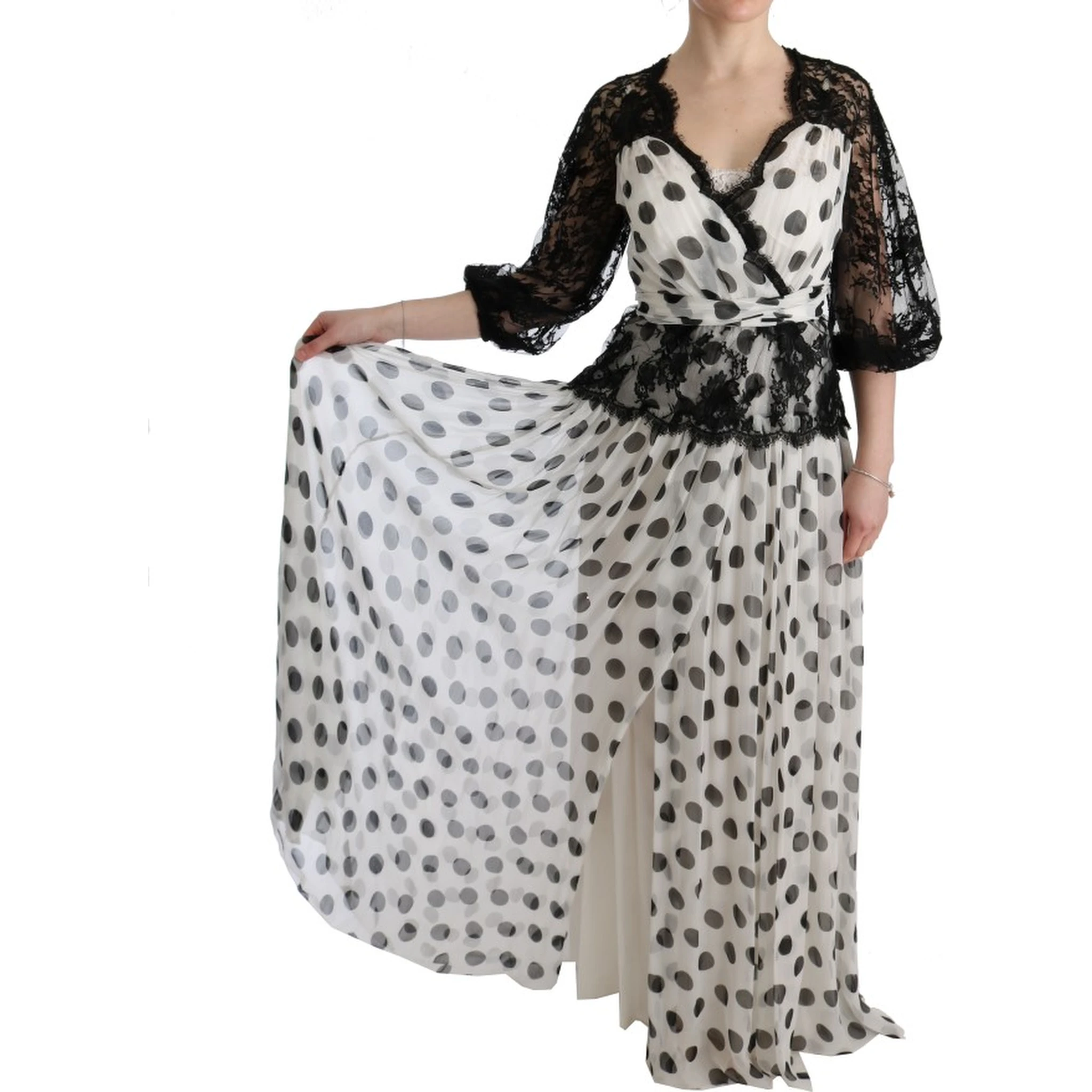 Black White Polka Dotted Floral Dress