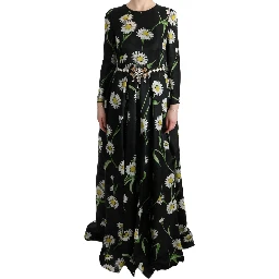 Multicolor Silk Sunflower Print Long Maxi Dress