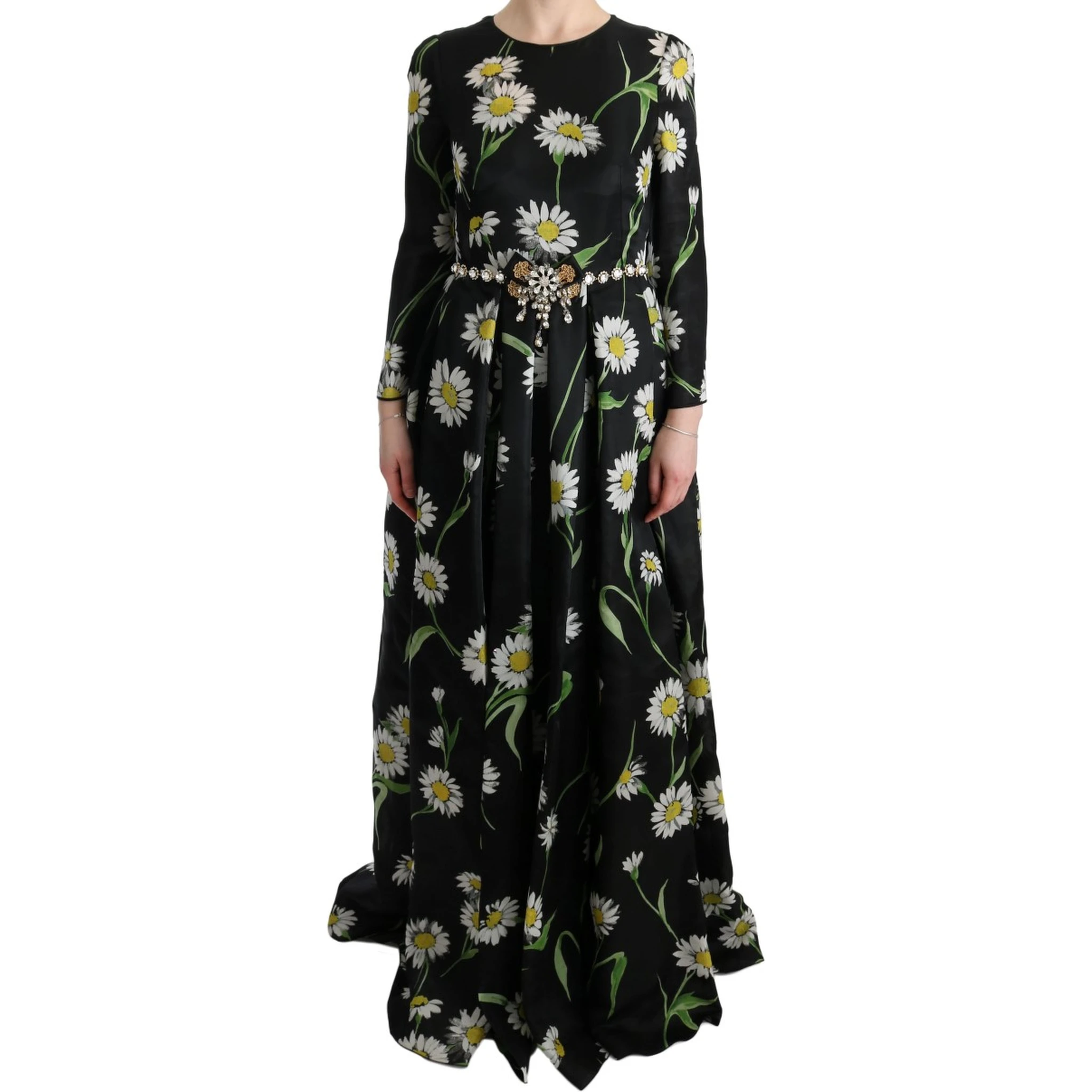 Multicolor Silk Sunflower Print Long Maxi Dress