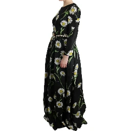 Multicolor Silk Sunflower Print Long Maxi Dress