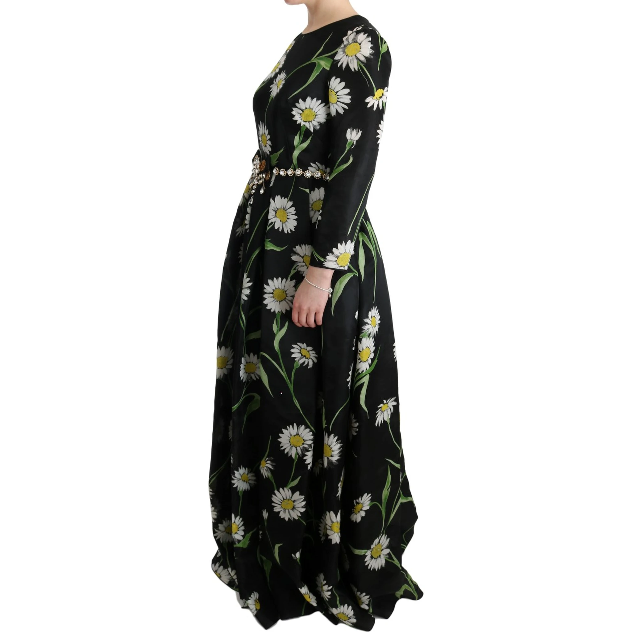 Multicolor Silk Sunflower Print Long Maxi Dress