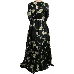 Multicolor Silk Sunflower Print Long Maxi Dress