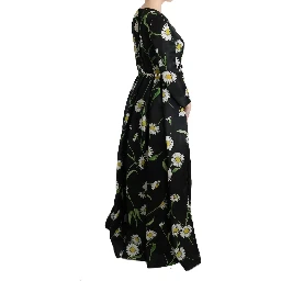 Multicolor Silk Sunflower Print Long Maxi Dress