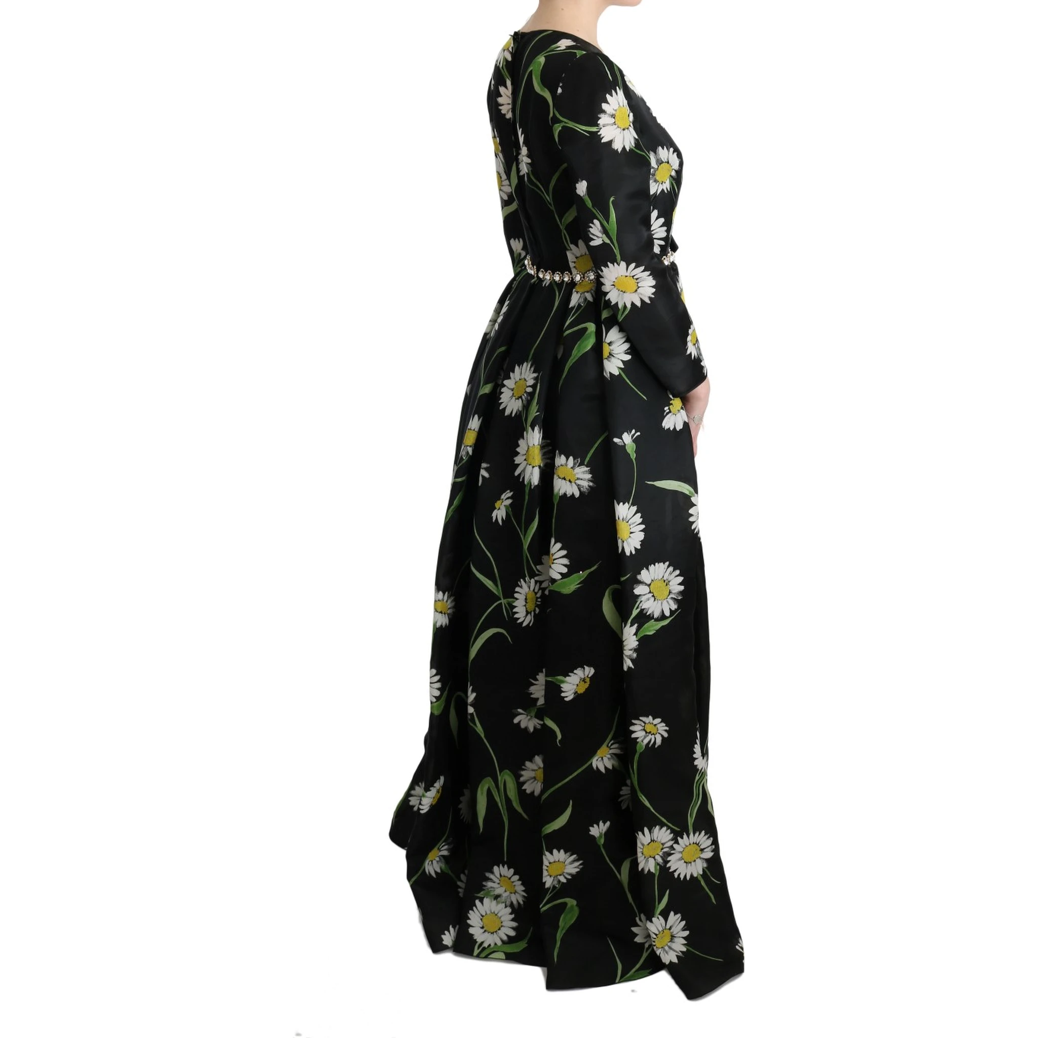 Multicolor Silk Sunflower Print Long Maxi Dress