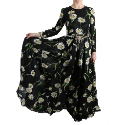 Multicolor Silk Sunflower Print Long Maxi Dress