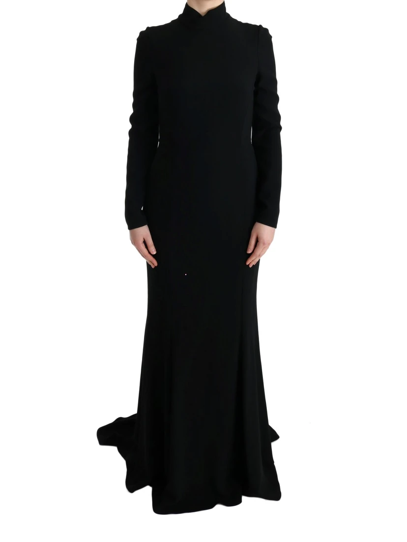 Black Stretch Long Gown Sheath Dress