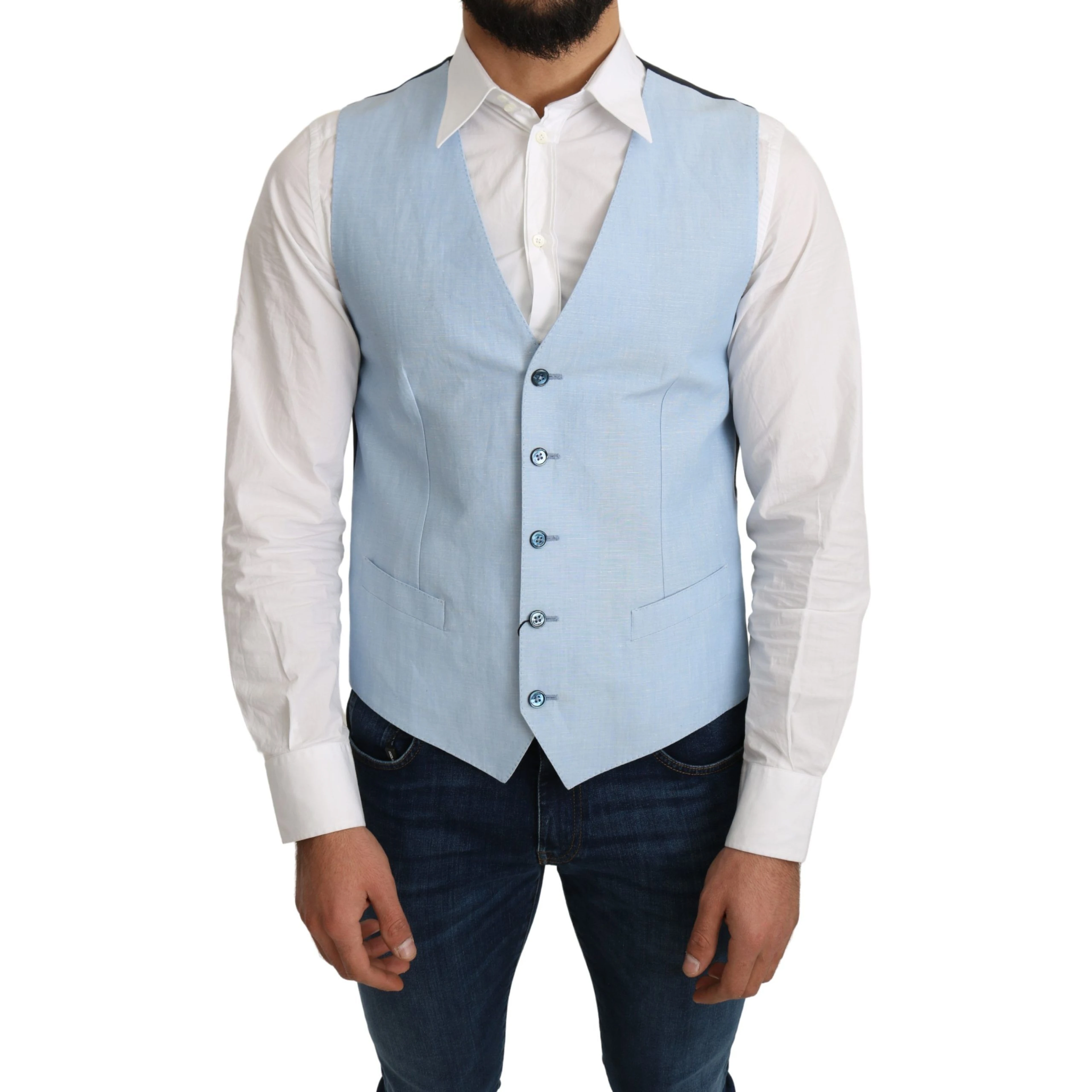 Blue Viscose Stretch Formal Coat Vest