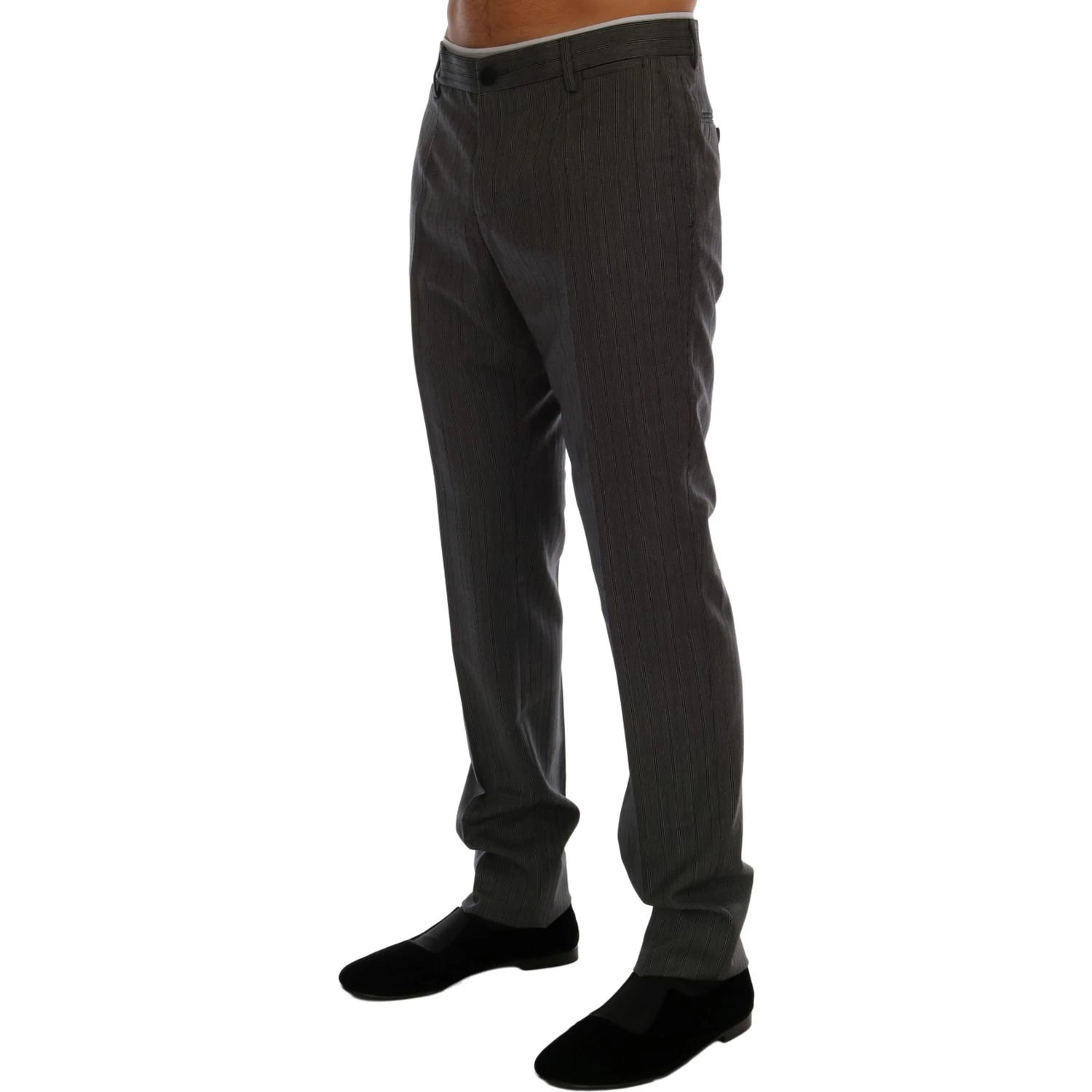 Gray Wool Striped Formal Pants