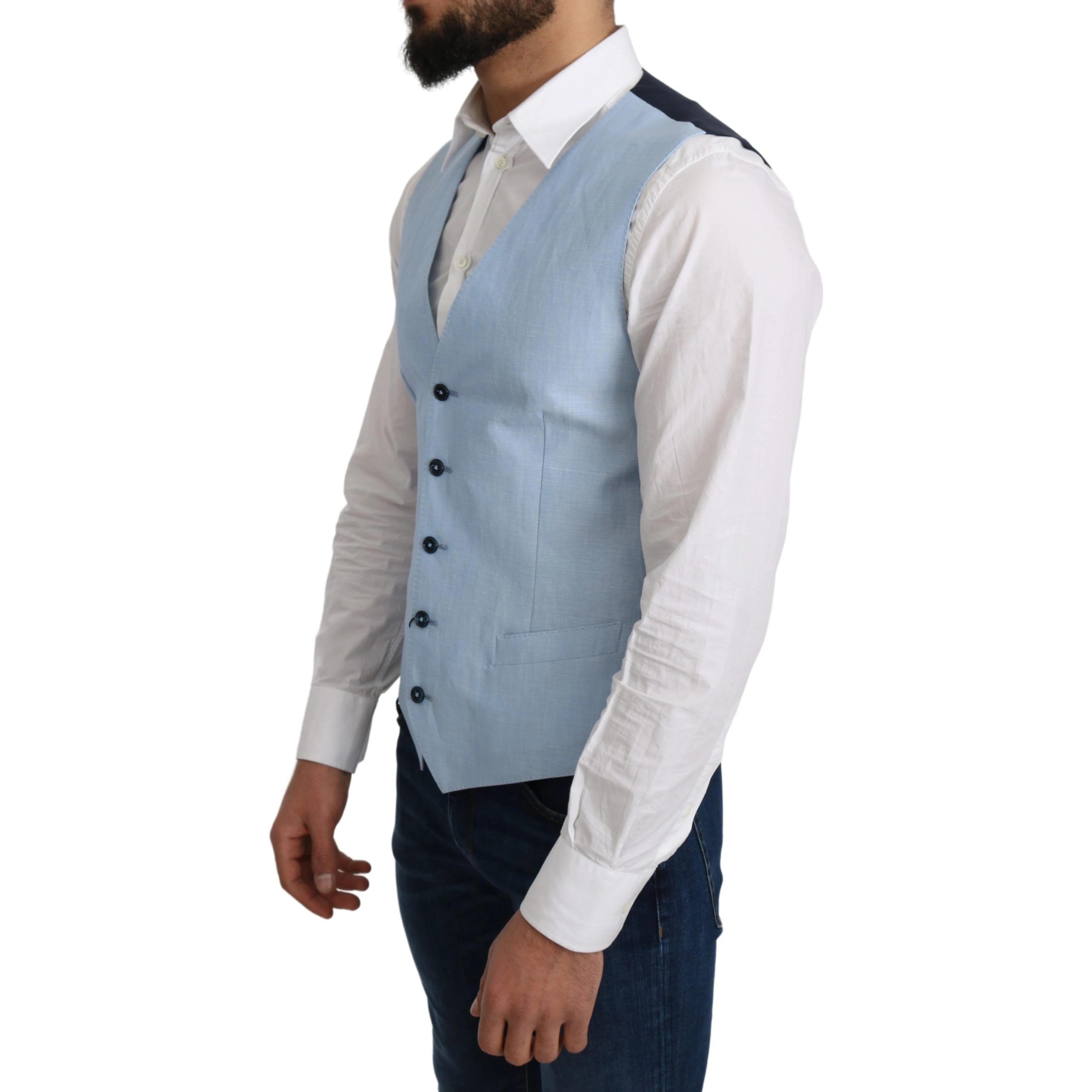 Blue Viscose Stretch Formal Coat Vest