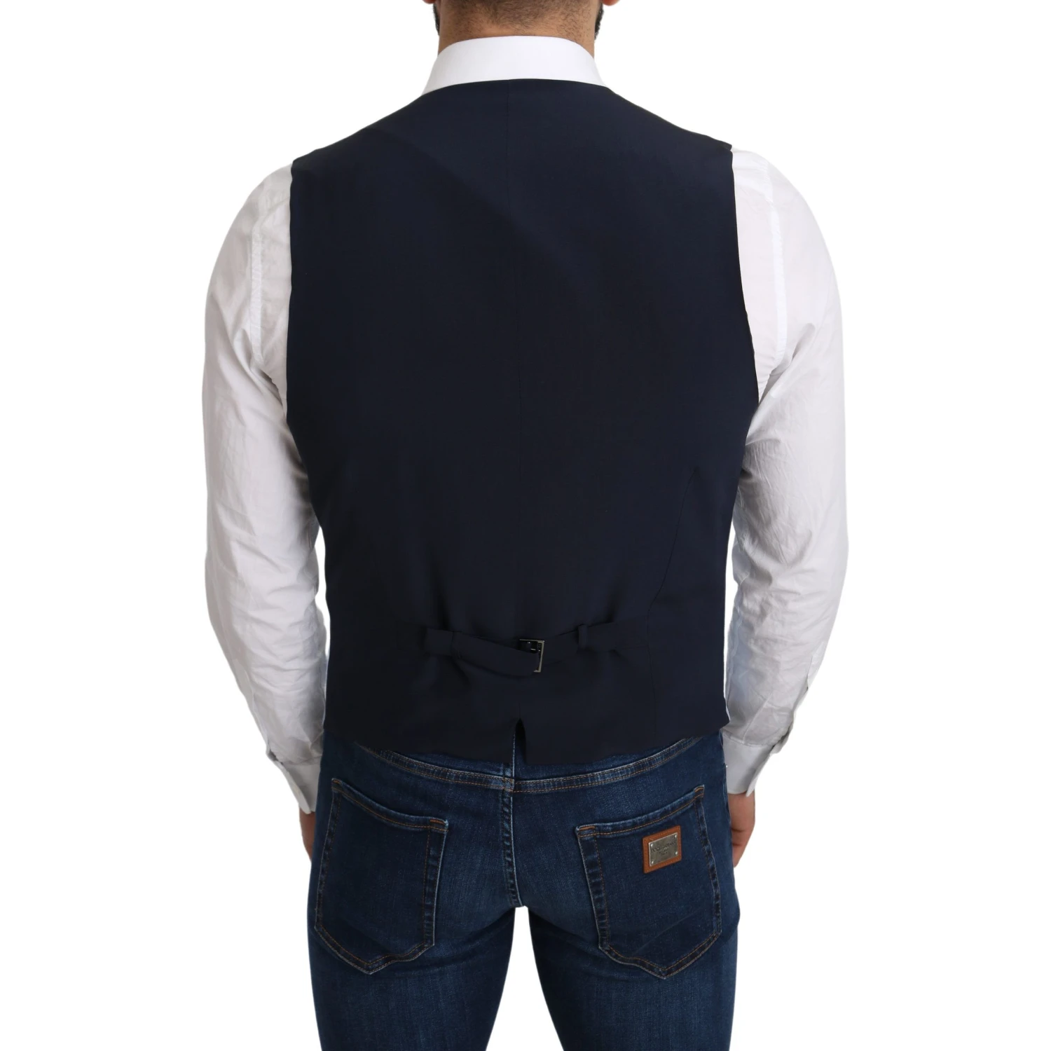 Blue Viscose Stretch Formal Coat Vest