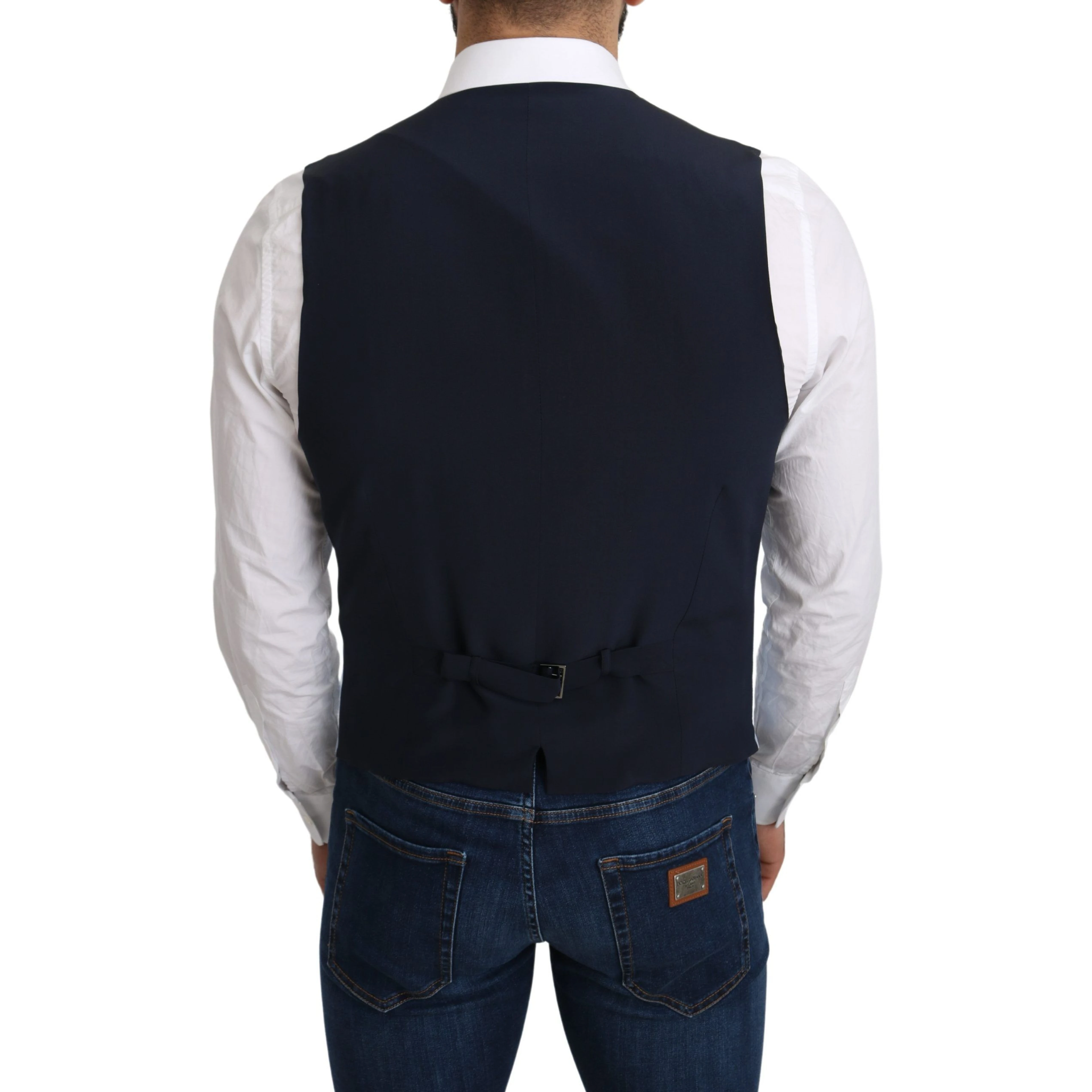Blue Viscose Stretch Formal Coat Vest