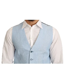 Blue Viscose Stretch Formal Coat Vest
