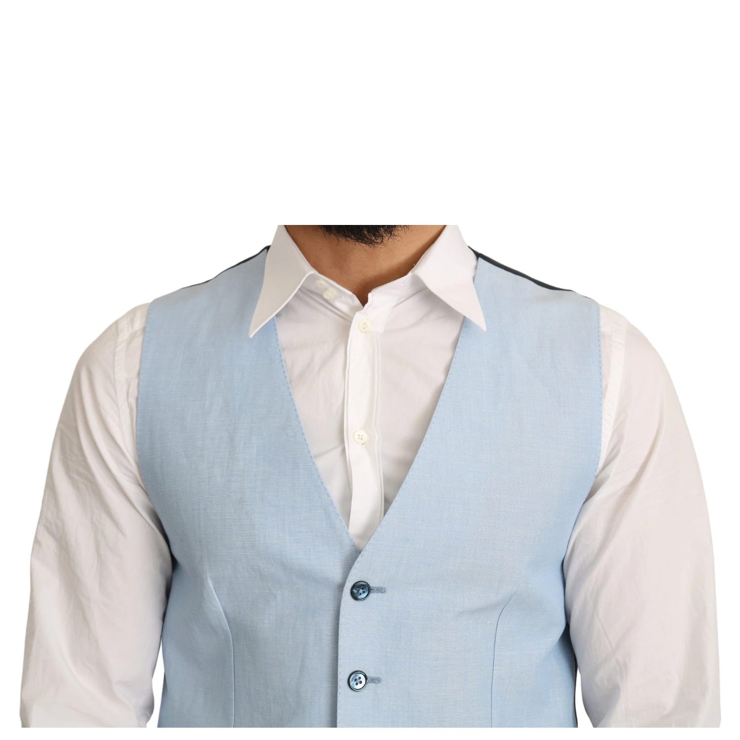 Blue Viscose Stretch Formal Coat Vest