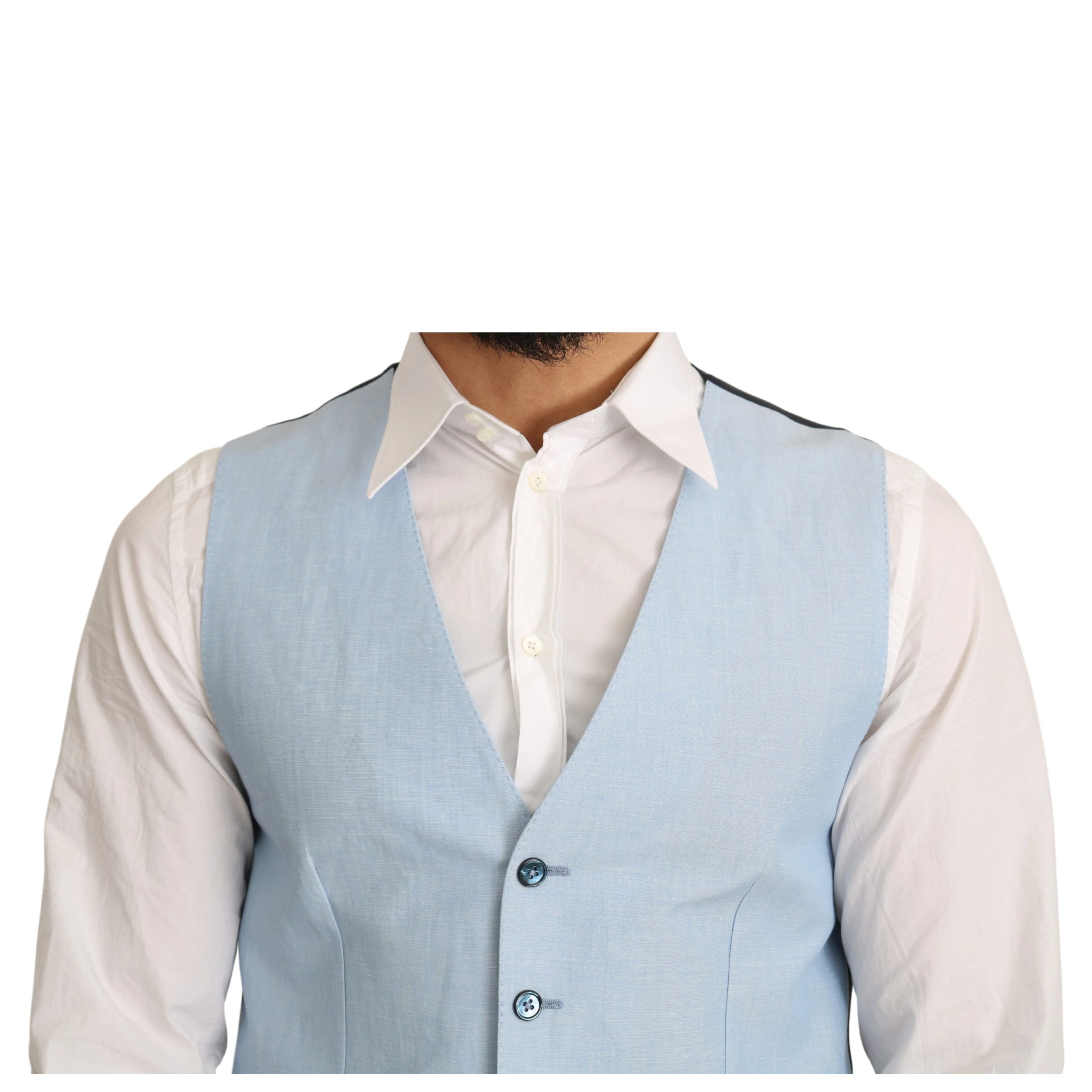 Blue Viscose Stretch Formal Coat Vest