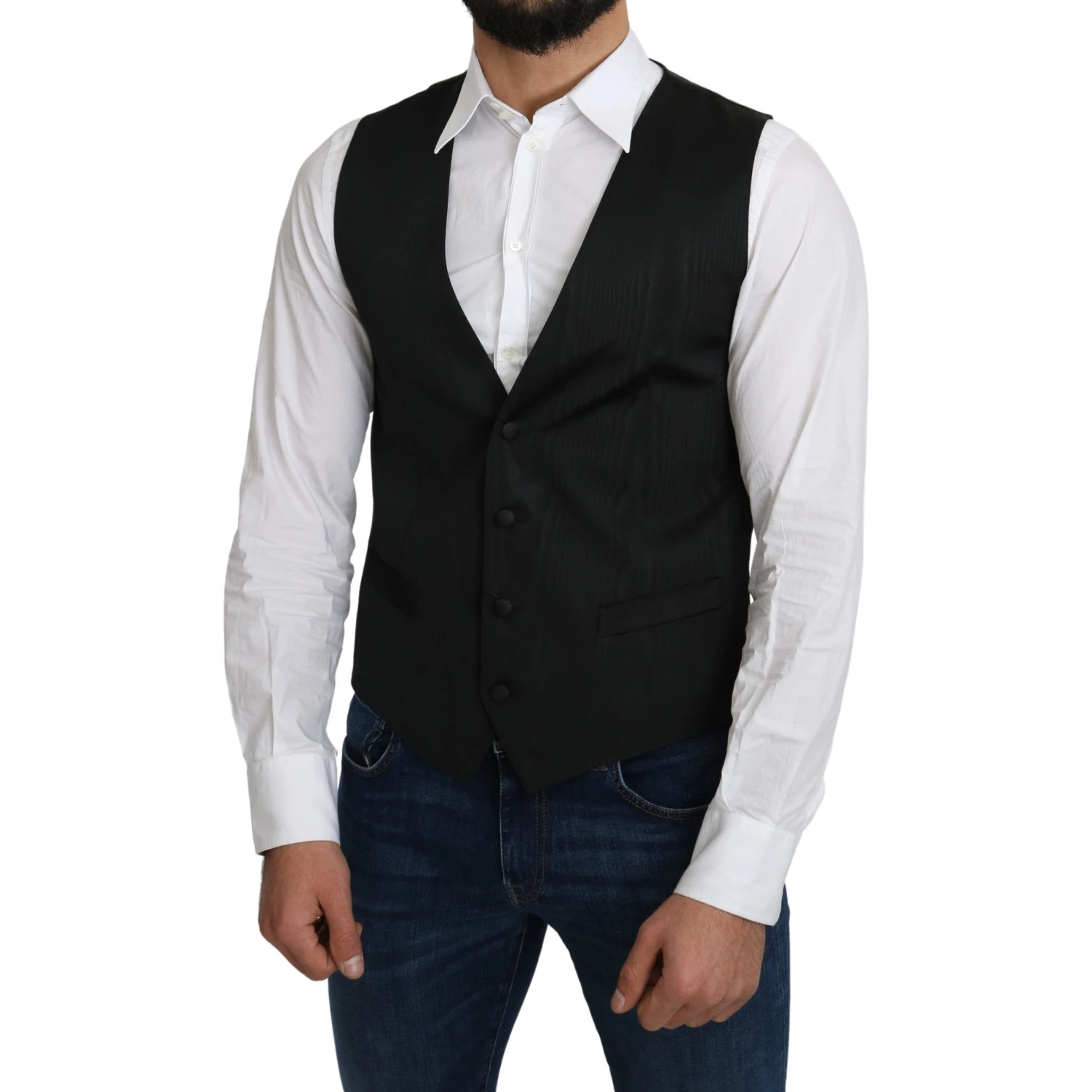 Gray 100% Silk Formal Coat Vest