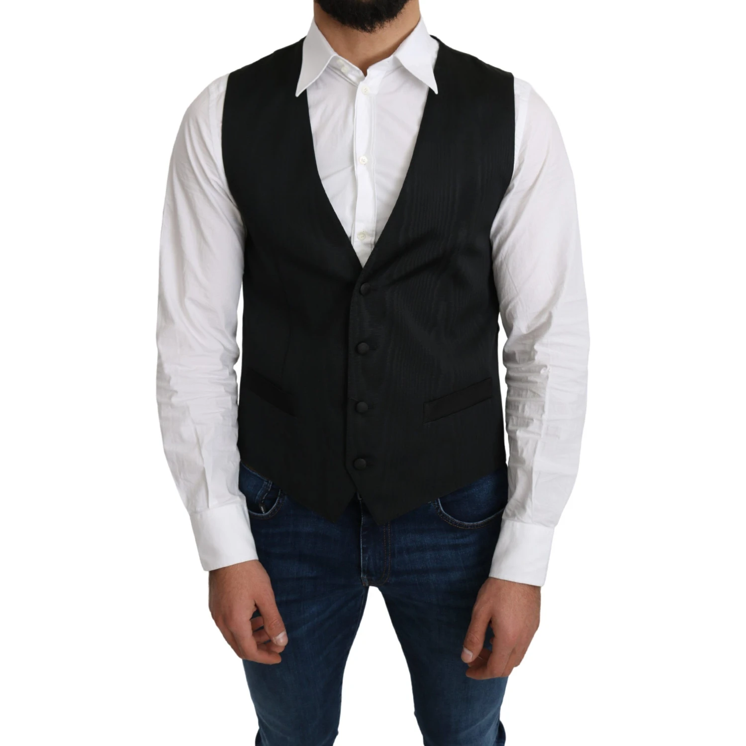 Gray 100% Silk Formal Coat Vest